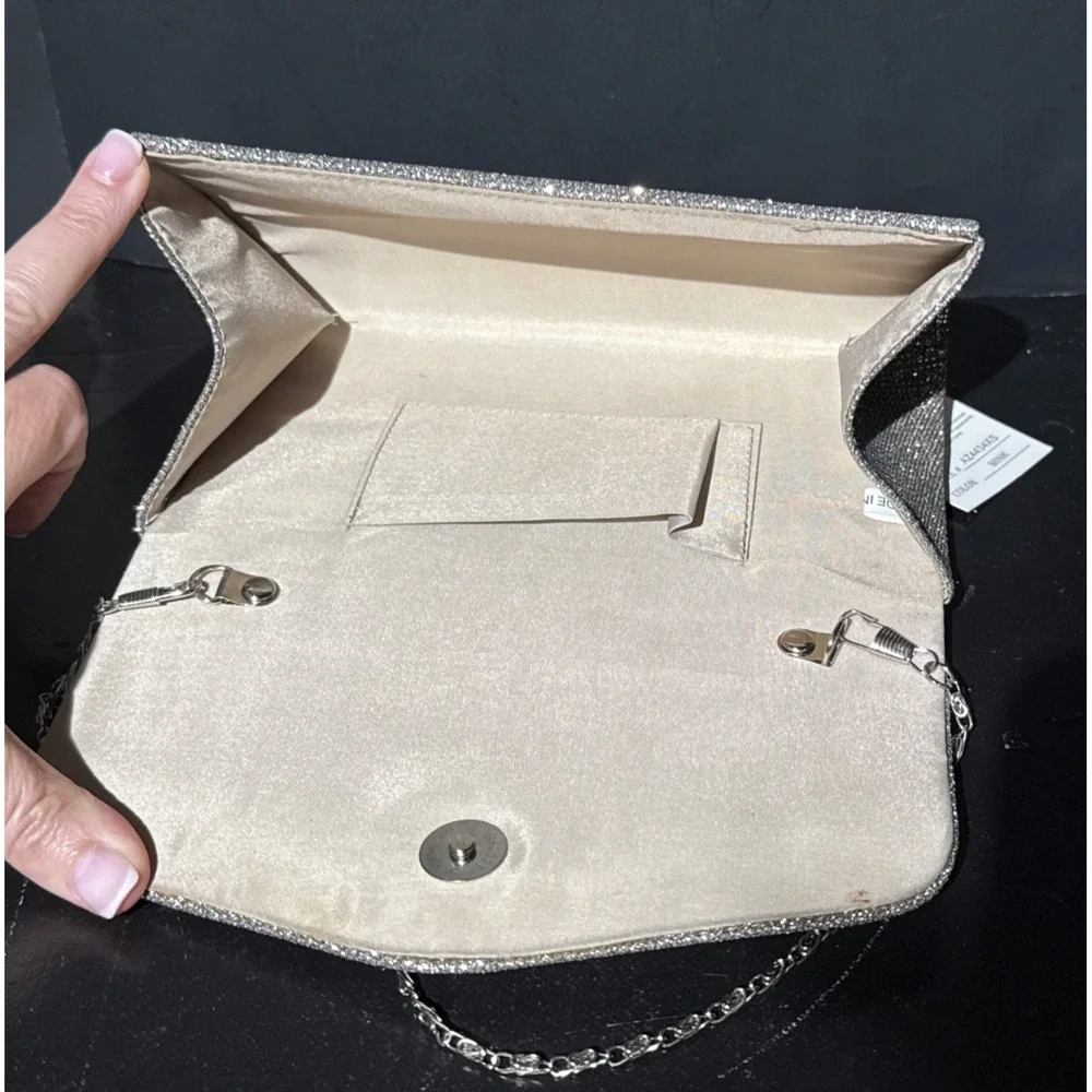 D'Margeaux Evening Bag Mink Envelope Clutch Glitter Crossbody‎ Holiday Party